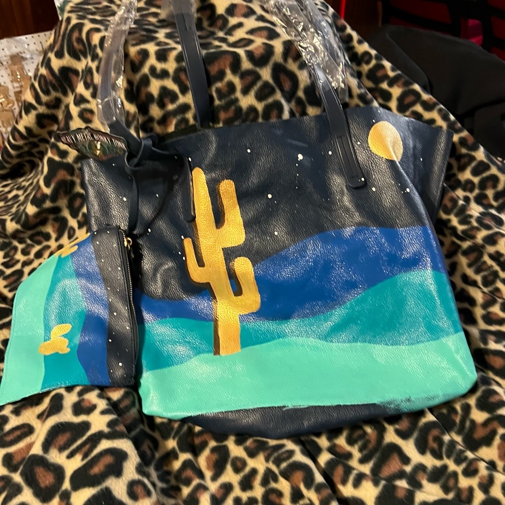 Desert Scene Leather Tote w/ Mini Bag